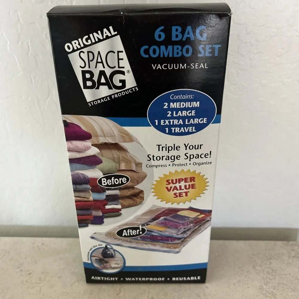 Space Bag Combo Set of 6 Vacuum Storage Bags 2 L 2 M 1 XL 1 Travel Compression